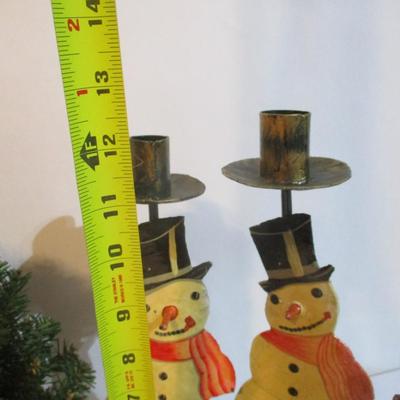 Holiday Decorations Santa Ornament Snowmen Candle Holders Lot 12