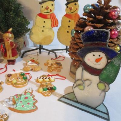 Holiday Decorations Santa Ornament Snowmen Candle Holders Lot 12