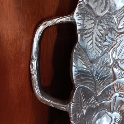 GORGEOUS PEWTER TRAY WITH RAISED DESIGN AND OVAL PLATTER