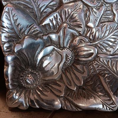 GORGEOUS PEWTER TRAY WITH RAISED DESIGN AND OVAL PLATTER