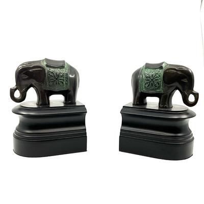 O630 Pair of Bronze and Wood Elephant Book Ends
