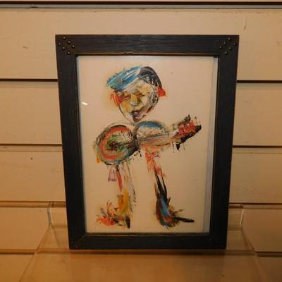 Small Framed Colorful & Abstract Man Playing Banjo Wall Art