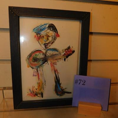 Small Framed Colorful & Abstract Man Playing Banjo Wall Art