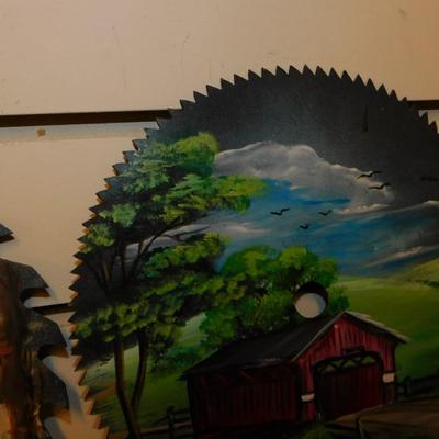 Set of 2 Hand Painted Saw Blades Barn-Scape Signed