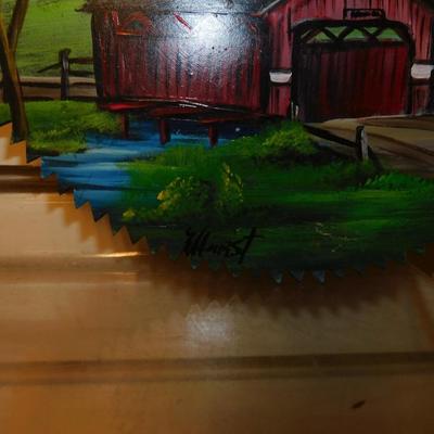 Set of 2 Hand Painted Saw Blades Barn-Scape Signed