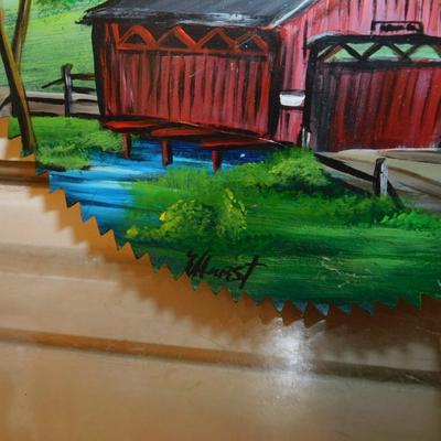 Set of 2 Hand Painted Saw Blades Barn-Scape Signed