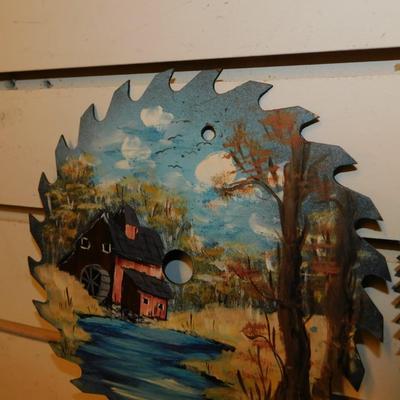Set of 2 Hand Painted Saw Blades Barn-Scape Signed