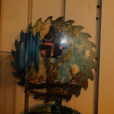 Set of 2 Hand Painted Saw Blades Barn-Scape Signed