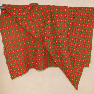 Beautiful Vintage Green and Red Floral Throw Blanket