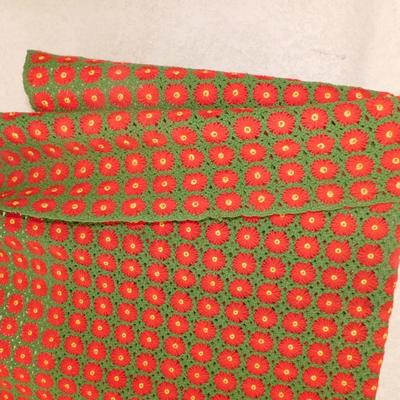 Beautiful Vintage Green and Red Floral Throw Blanket