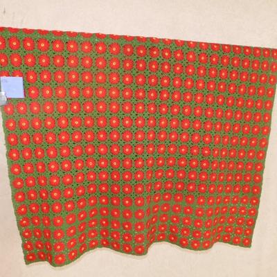 Beautiful Vintage Green and Red Floral Throw Blanket