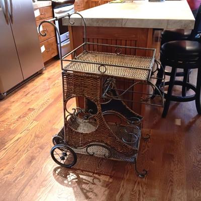 IRON AND RATTAN BAR CART