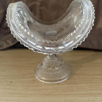 Pressed glass thumbprint stemmed pedestal banana boat