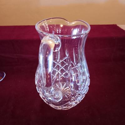 WATERFORD CRYSTAL PITCHER AND 2 CRYSTAL STEMMED GLASSES