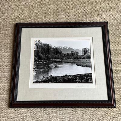 MB645 Framed Black and White Fly Fishing Photograph signed Nelson's '83