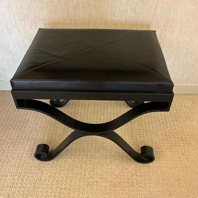 MB647 Metal Base Black Leather Upholstered Top Foot Stool