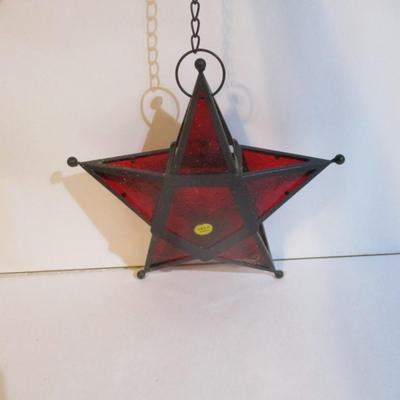 6 - Ruby Red Stained Glass Hanging 5-Point Star Light Candle Holders Lot 29