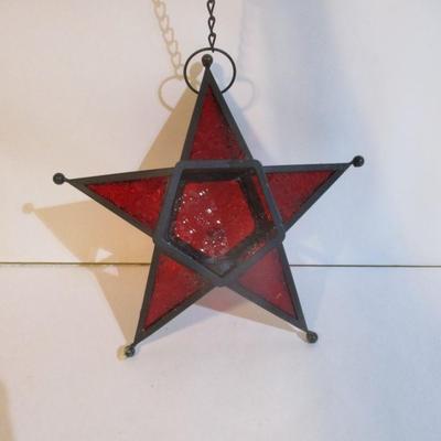 6 - Ruby Red Stained Glass Hanging 5-Point Star Light Candle Holders Lot 29