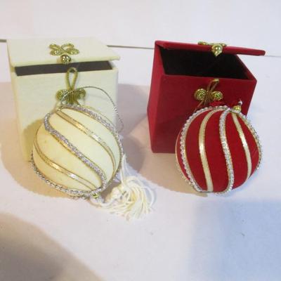 13 - Vintage New Avon Velvet With Silver Bead Accents Christmas Ornaments Lot 32