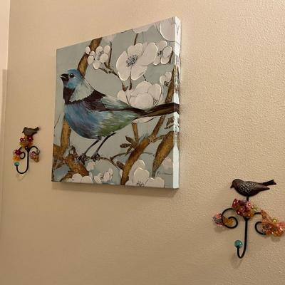 3 Bird Pictures and 2 Bird Hooks