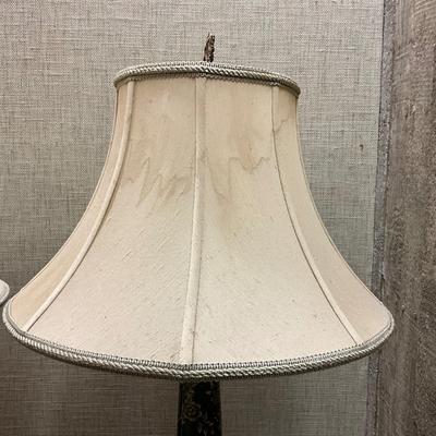MB654 Pair of Green Floral Painted Bradburn Gallery Lamps