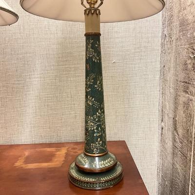 MB654 Pair of Green Floral Painted Bradburn Gallery Lamps
