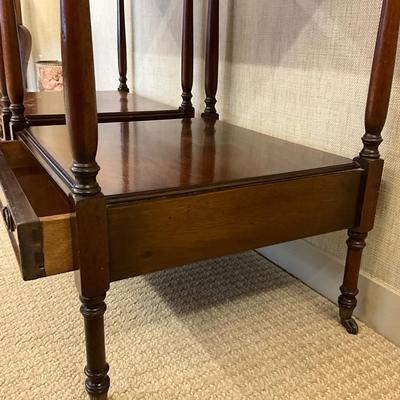 MB656 Pair of Vintage Banded Leg Mahogany Side Tables with lower drawer