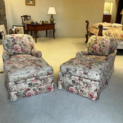 MB661 Pair of Custom Upholstered Club Chairs with Matching Ottomans