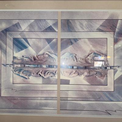 LARGE FRAMED AND SIGNED ABSTRACT PICTURE