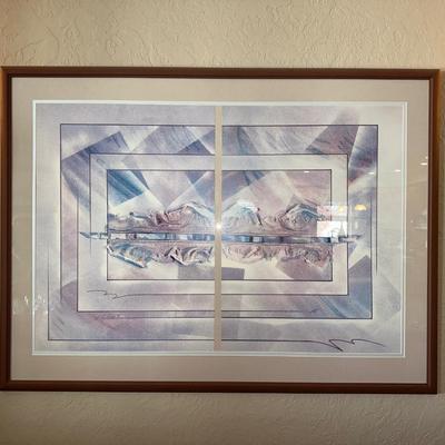 LARGE FRAMED AND SIGNED ABSTRACT PICTURE