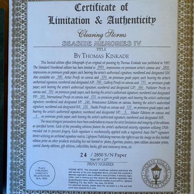 SIGNED AND NUMBERED THOMAS KINKADE "SEASIDE MEMORIES IV"