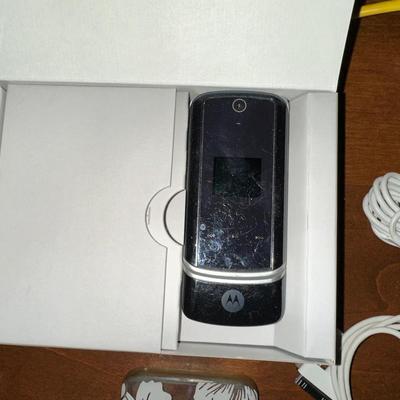 MOTOROLA FLIP PHONE, CELL PHONE CASES AND CHARGERS PLUS MORE