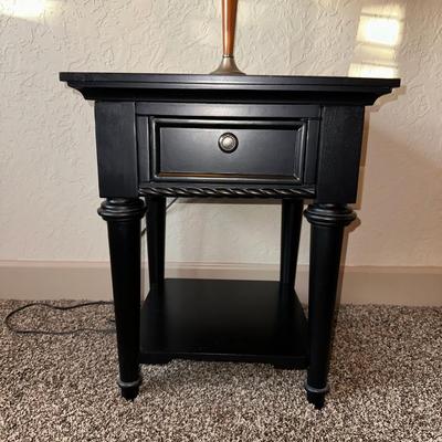 1 DRAWER, 2 TIER NIGHT STAND AND A TABLE LAMP