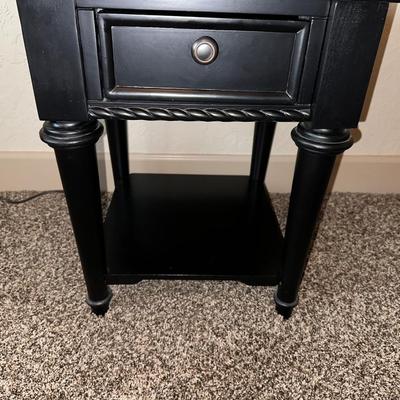 1 DRAWER, 2 TIER NIGHT STAND AND A TABLE LAMP