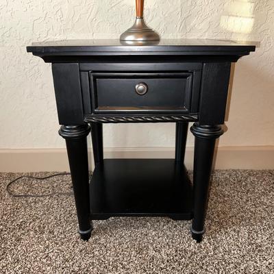 1 DRAWER, 2 TIER NIGHT STAND AND A TABLE LAMP