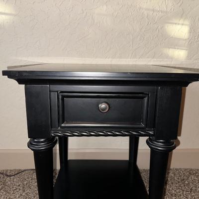 1 DRAWER, 2 TIER NIGHT STAND AND A TABLE LAMP