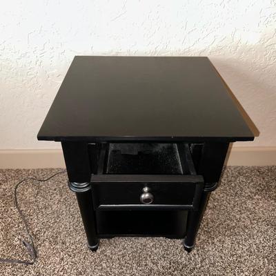 1 DRAWER, 2 TIER NIGHT STAND AND A TABLE LAMP