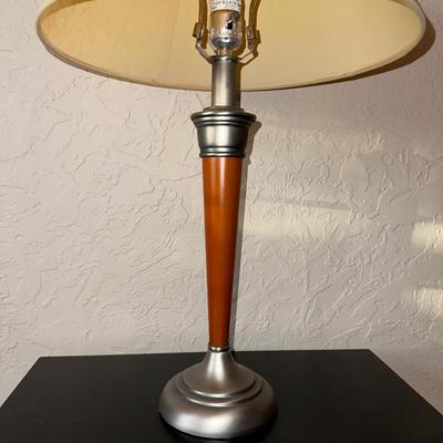 1 DRAWER, 2 TIER NIGHT STAND AND A TABLE LAMP