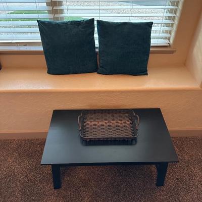 THROW PILLOWS AND A FOOT STOOL