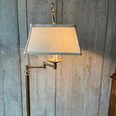 MB664 Quality Heavy Brass Swing Arm Floor Lamp with Silk Shade