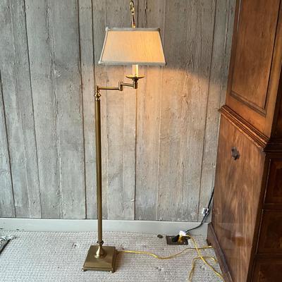 MB664 Quality Heavy Brass Swing Arm Floor Lamp with Silk Shade