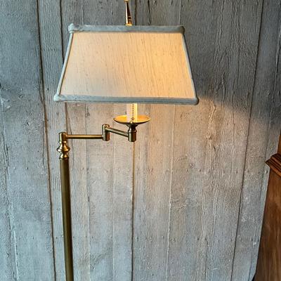 MB664 Quality Heavy Brass Swing Arm Floor Lamp with Silk Shade