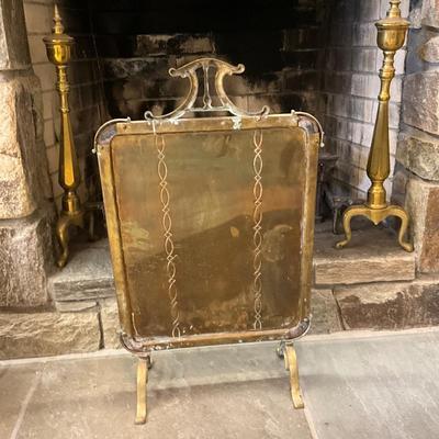 MB666 Antique Brass Firescreen with Brass Andirons