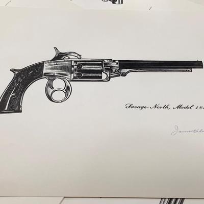 1959 Antique Revolver Print Signed James M Kalman Savage Walker Colt more Near mint