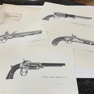 1959 Antique Revolver Print Signed James M Kalman Savage Walker Colt more Near mint