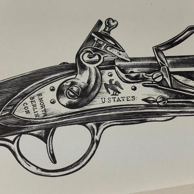 1959 Antique Revolver Print Signed James M Kalman Savage Walker Colt more Near mint