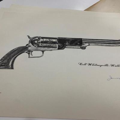 1959 Antique Revolver Print Signed James M Kalman Savage Walker Colt more Near mint