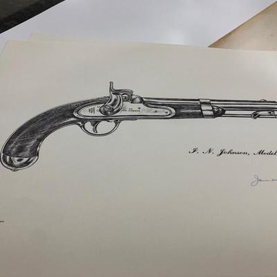 1959 Antique Revolver Print Signed James M Kalman Savage Walker Colt more Near mint