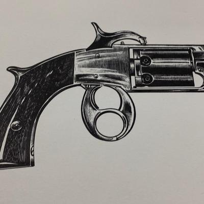 1959 Antique Revolver Print Signed James M Kalman Savage Walker Colt more Near mint