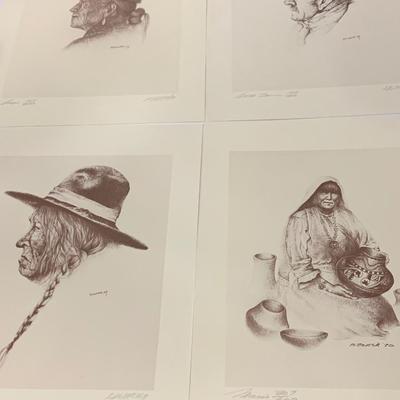 FOUR Signed/Numbered Native American Western Sketches